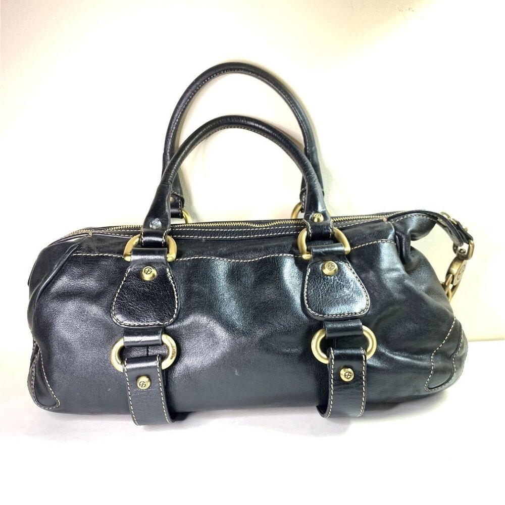 Francesco Biasia Y2K Black Leather Bag Hobo Satchel Italian Designer Size Large